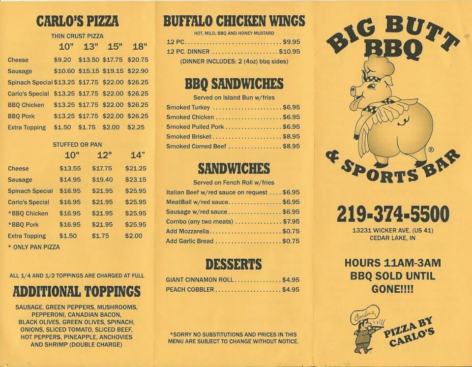 Big Butt BBQ & Sports Bar Menu Urbanspoon/Zomato