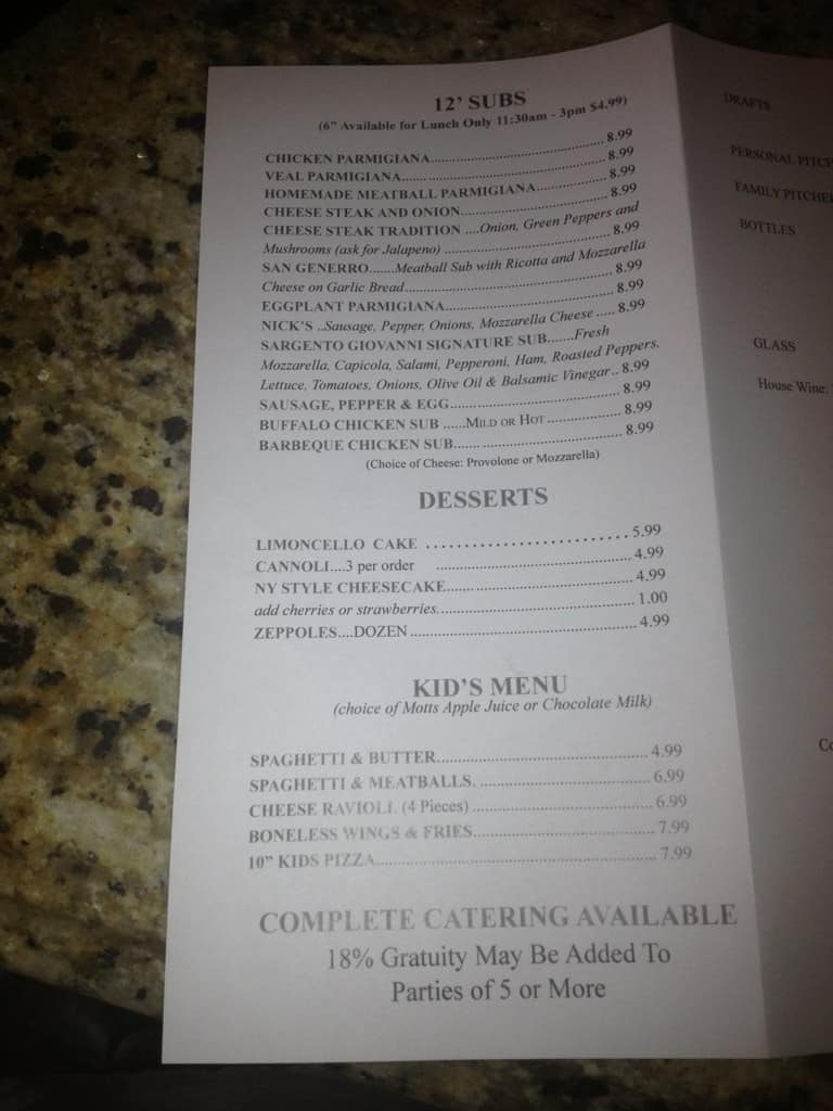 Menu at Anthony v’s Pizza restaurant, Port St. Lucie, SW Village Pkwy