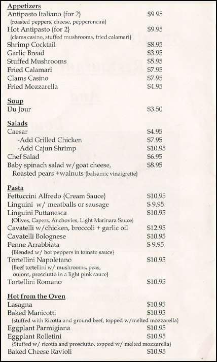 Avanti Restaurant menu
