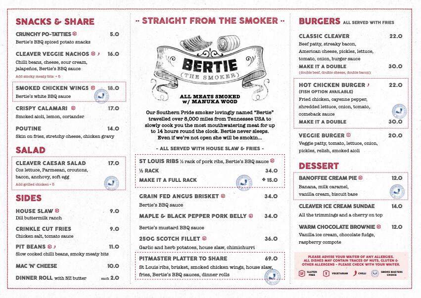 Menu at Cleaver & Co. The Mount pub & bar, Tauranga