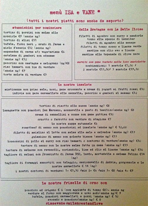 Menu di ISA e VANE 