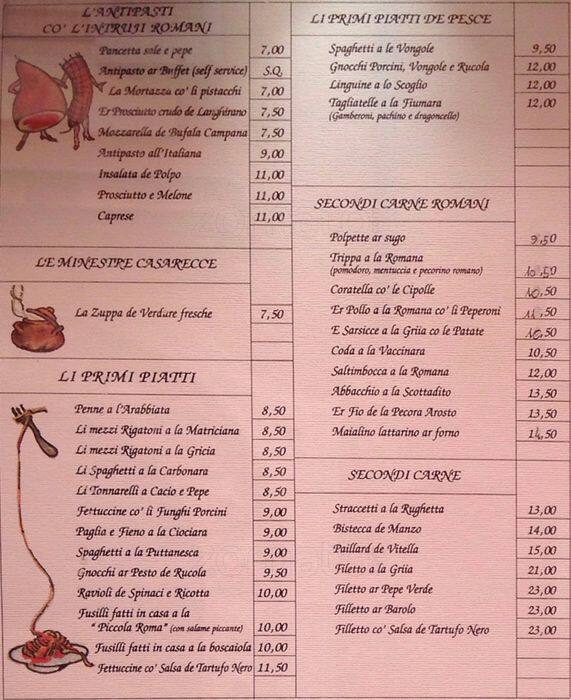 Menu di Antica Hostaria 