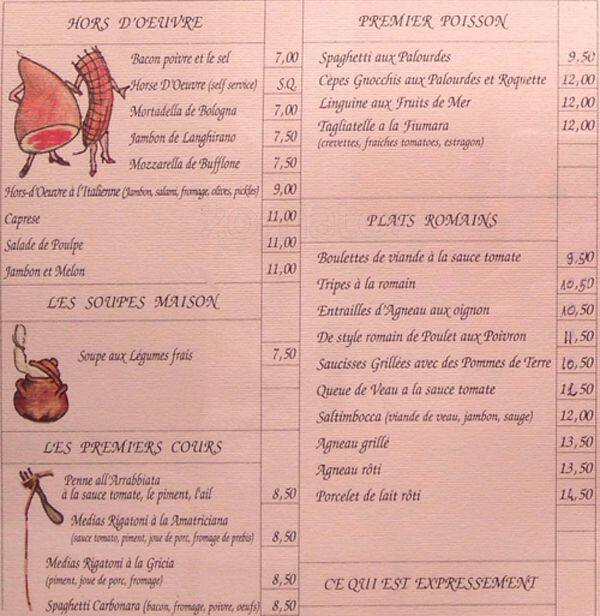 Menu di Antica Hostaria 