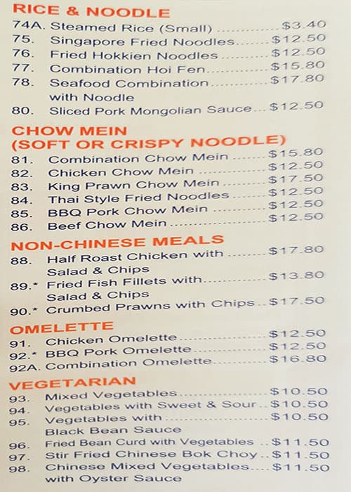 Menu at Ginling Chinese Restaurant, South Plympton