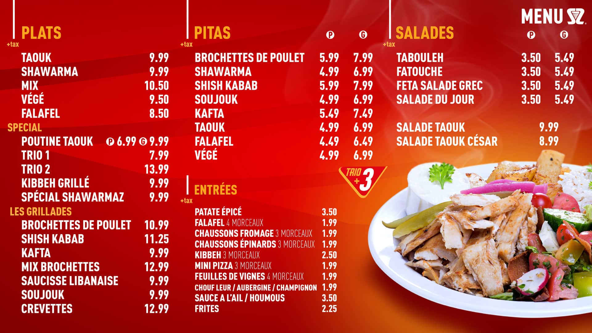 Carta del restaurante Shawarmaz, Montreal