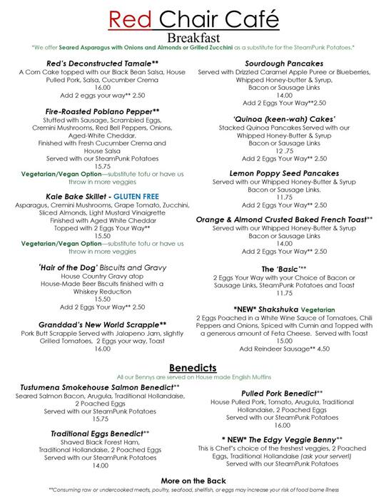 The Red Chair Cafe Menu Menu For The Red Chair Cafe