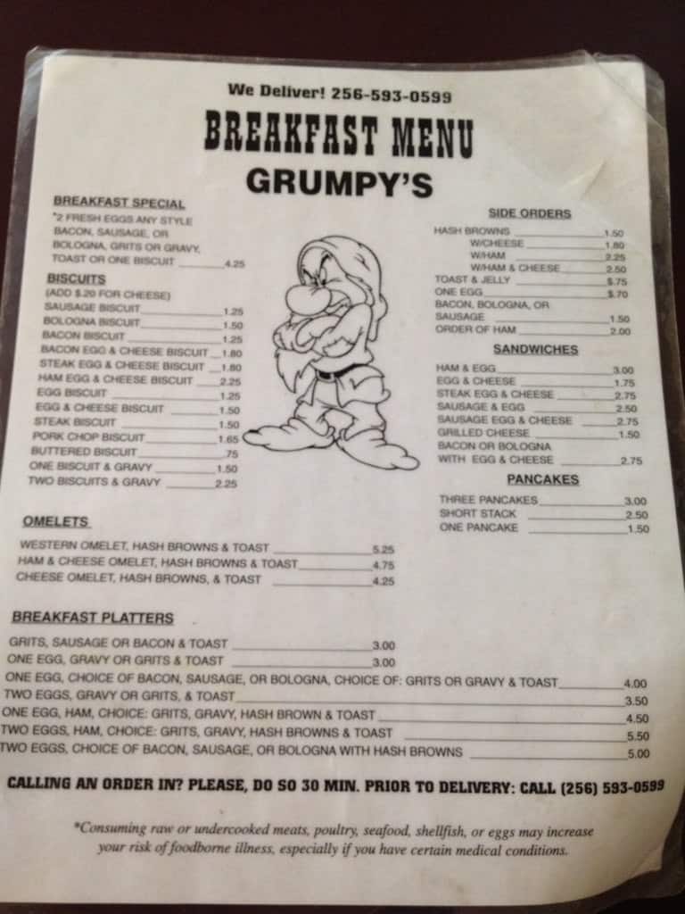 Grumpy's Menu, Menu for Grumpy's, Boaz, Boaz Urbanspoon/Zomato