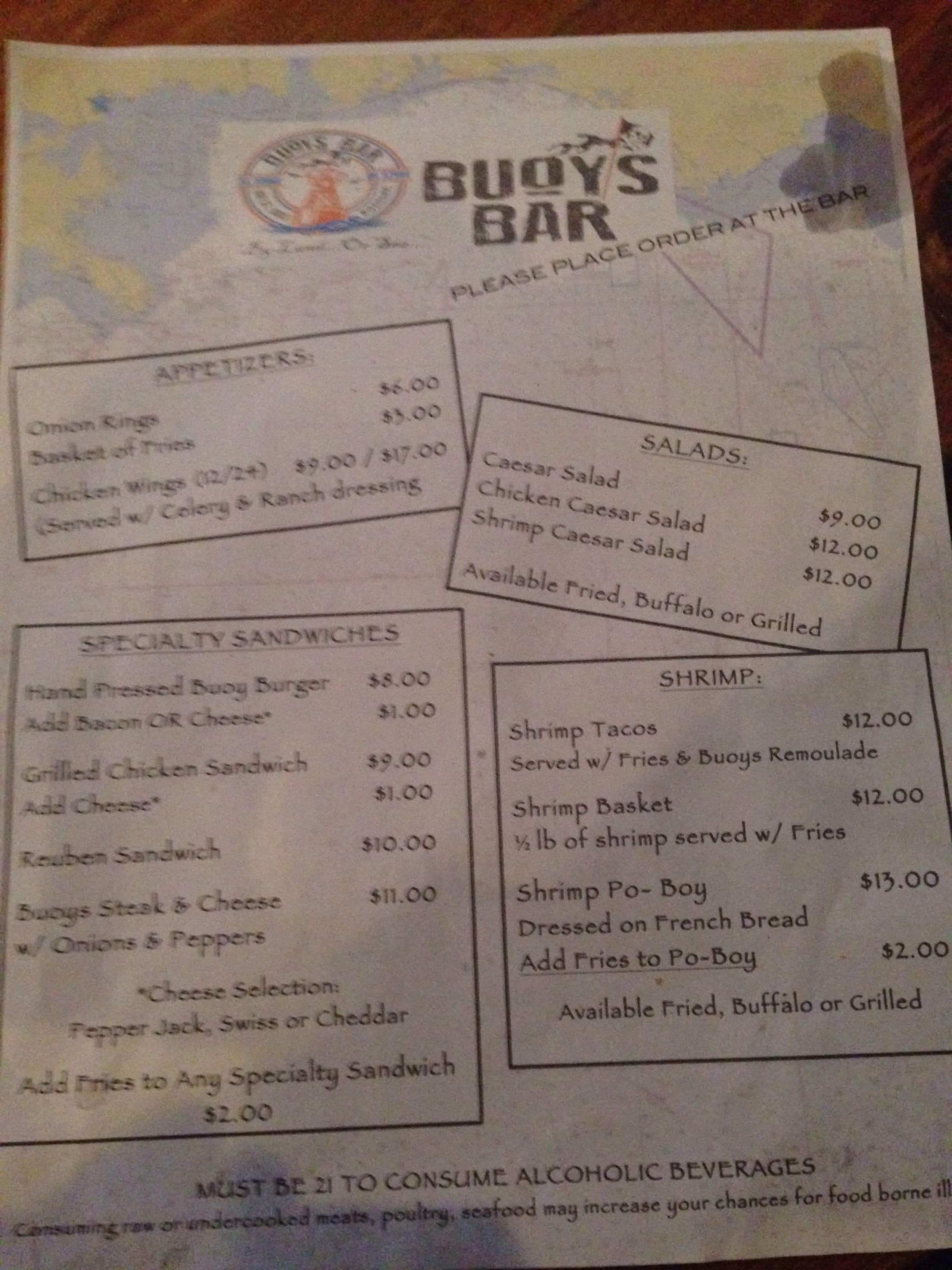 Menu at Buoys Bar, Bay Saint Louis, 115 S Beach Blvd