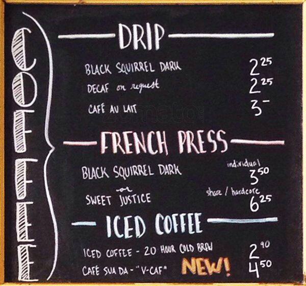 Menu at Black Squirrel Books & Espresso Bar, Ottawa