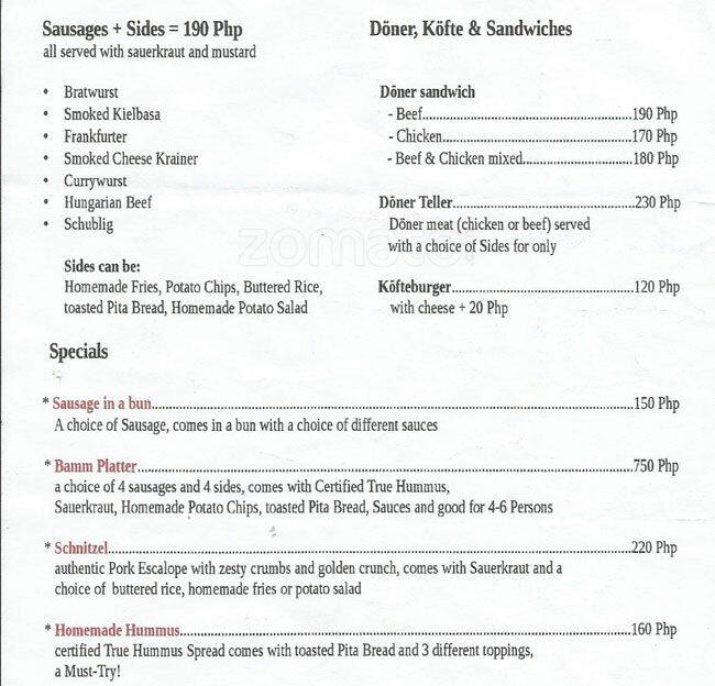 Menu at Bamm restaurant, Makati, G/F A. Venue Mall