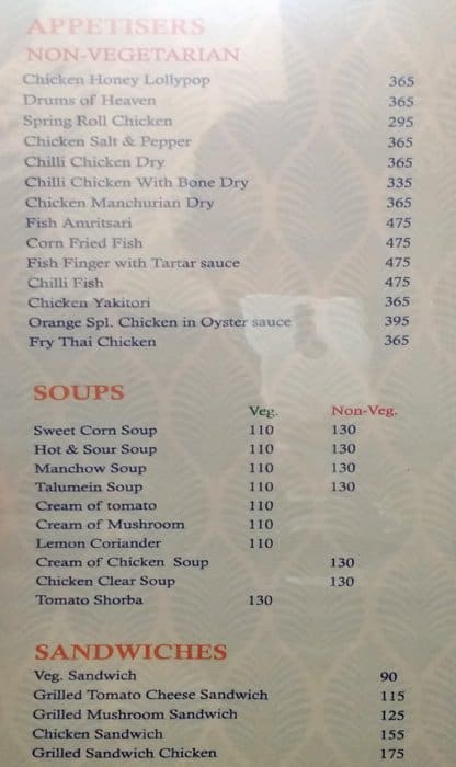 Menu at Open House, Chandigarh