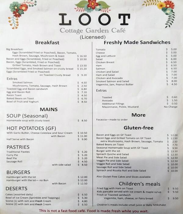 Loot Cottage Garden Cafe Menu Menu For Loot Cottage Garden Cafe