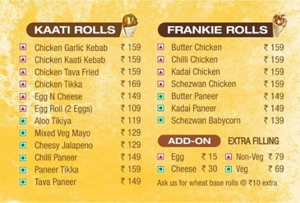 Menu Of Rolls On Wheels - Shawarma & Wraps, Whitefield, Bangalore