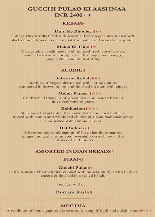 Kebabs & Kurries, ITC Gardenia - Restaurants In Bengaluru menu