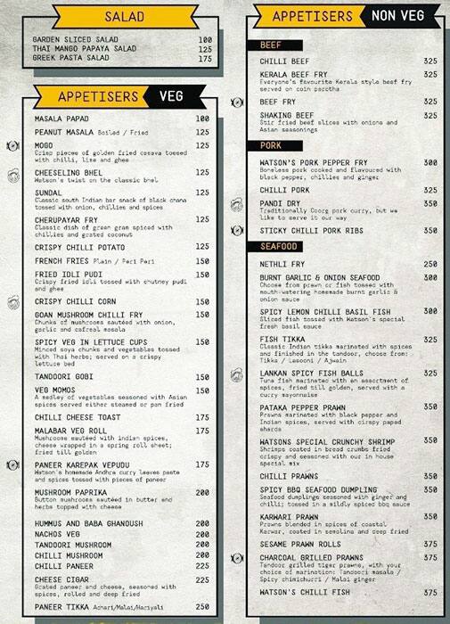 Watson S Menu Menu For Watson S Vasanth Nagar Bangalore