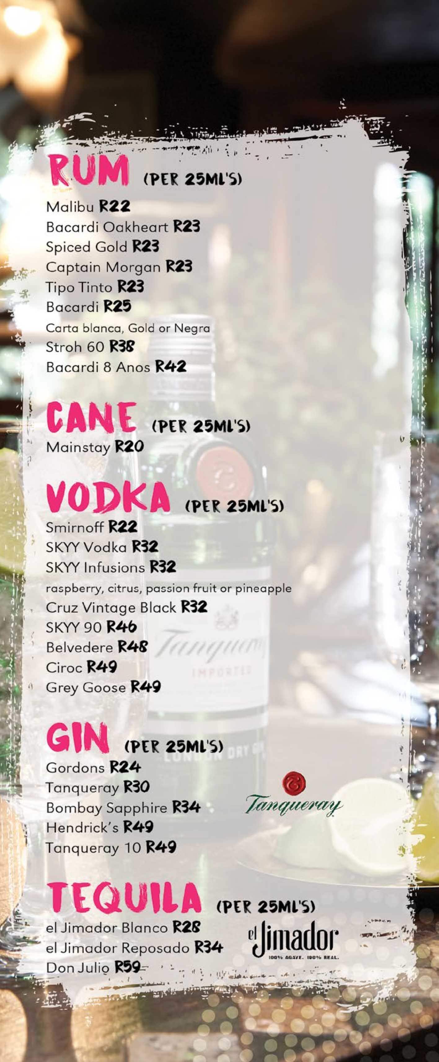 Menu at moyo Zoo Lake restaurant, Johannesburg