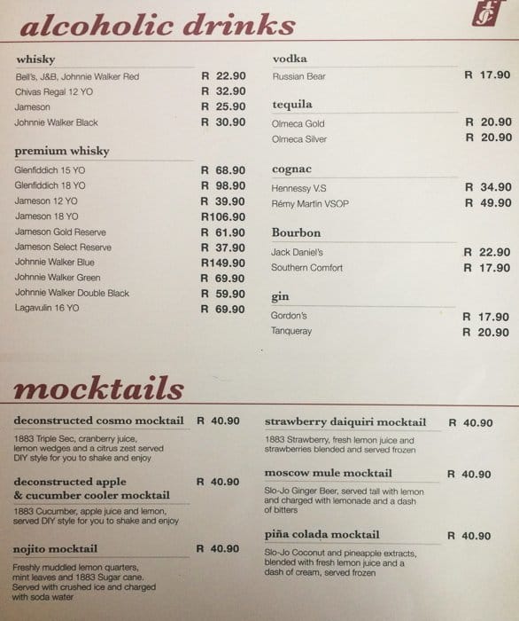 Menu at Food Chain, Pretoria, Menlyn Park Shopping Centre