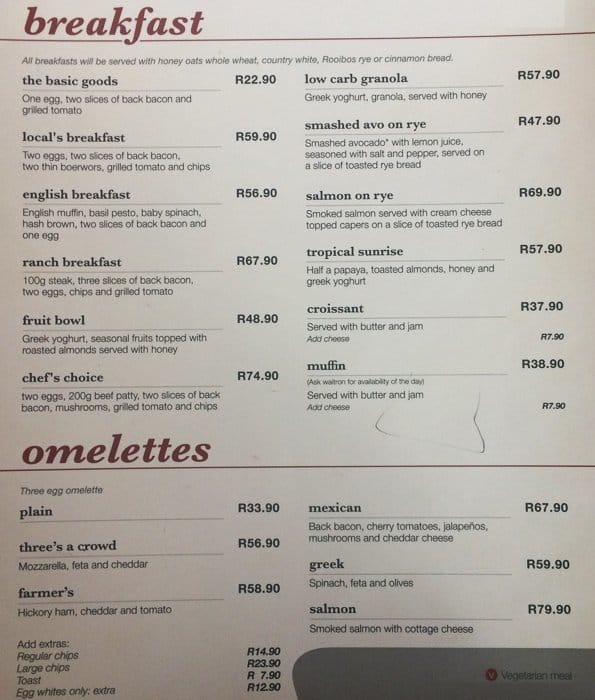 Menu au Food Chain Pretoria Menlyn Park Shopping Centre