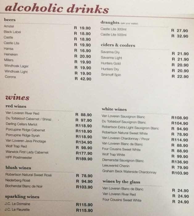 Menu At Food Chain Cafe And Grill Pretoria Kolonnade Shopping Centre