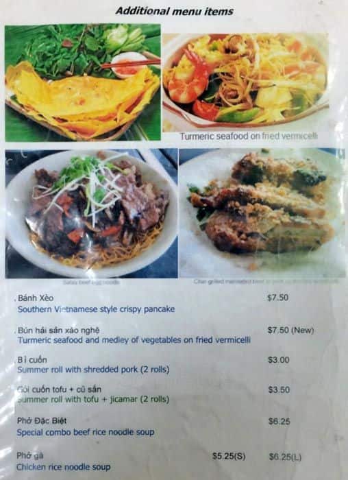 Menu at Bach Yen Vietnamese Cuisine pub & bar, Toronto