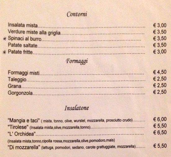 Menu di L'Orchidea 