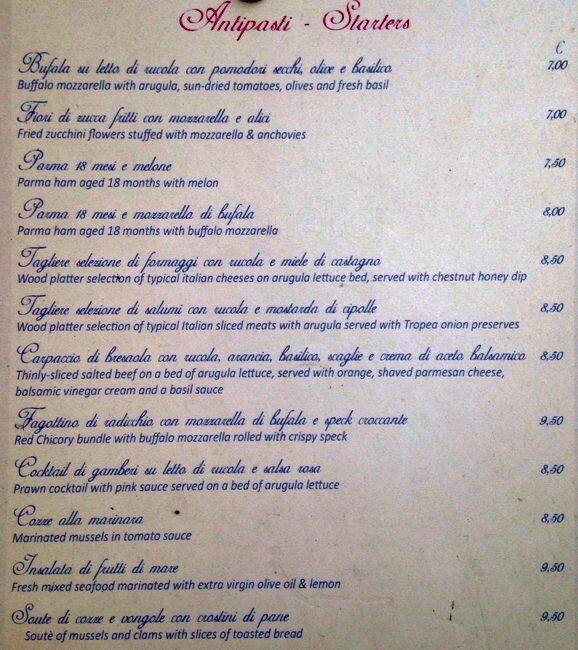 Menu di Antiche Mura 