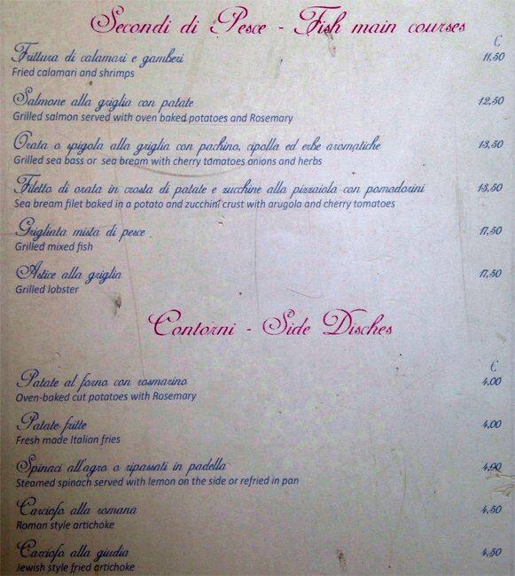 Menu di Antiche Mura 