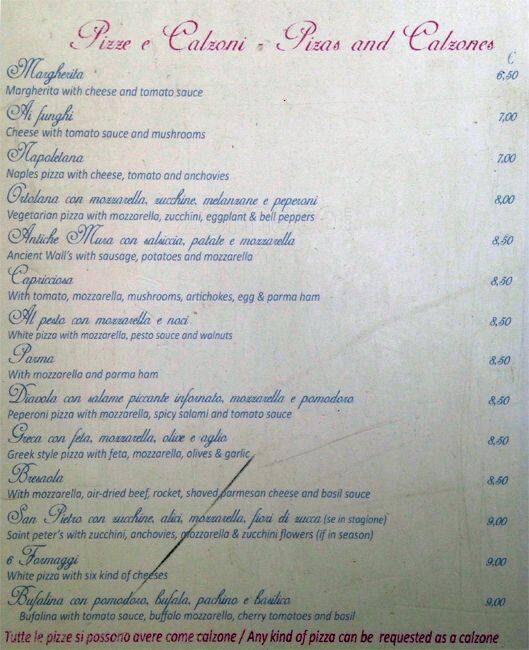 Menu di Antiche Mura 