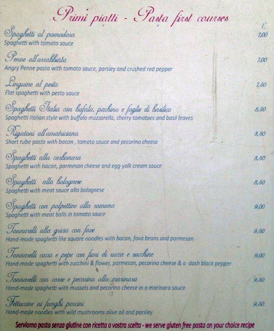 Menu di Antiche Mura 
