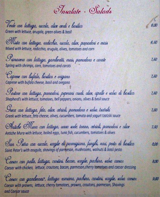 Menu di Antiche Mura 