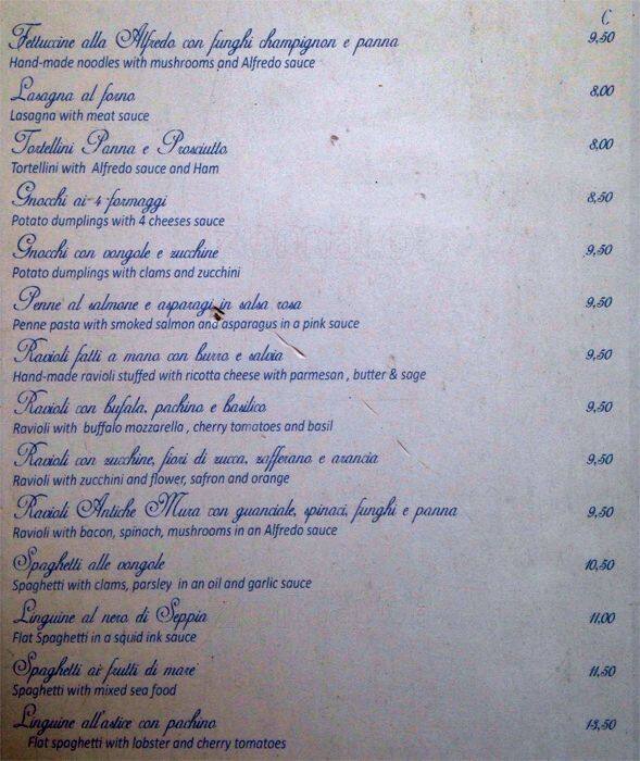 Menu di Antiche Mura 