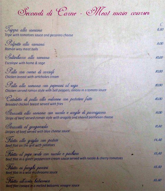 Menu di Antiche Mura 