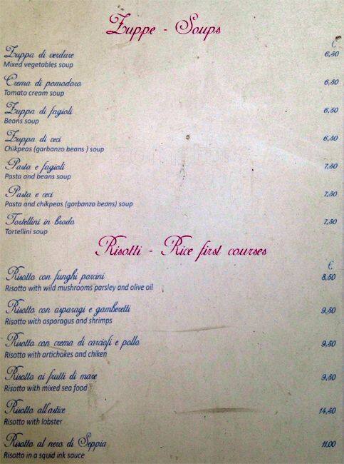 Menu di Antiche Mura 