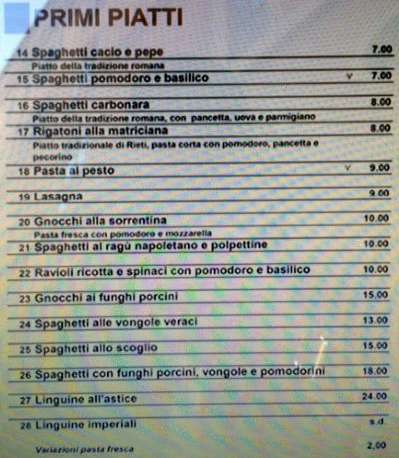 Menu di Al Vicoletto 