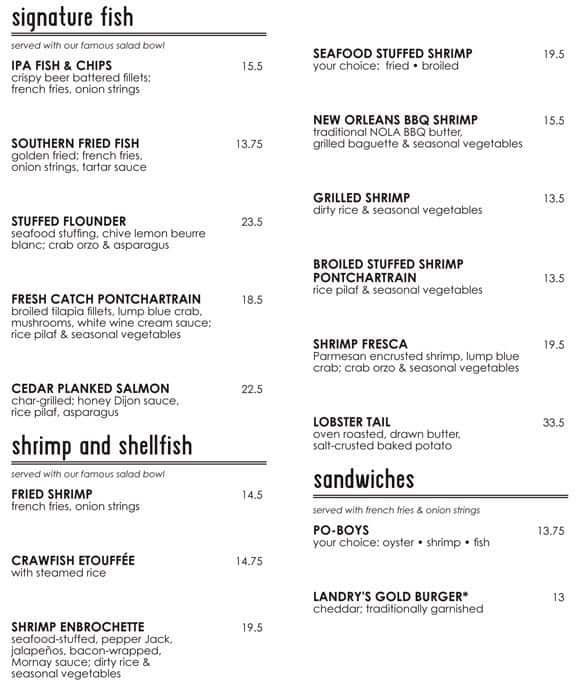 landry's seafood house branson menu