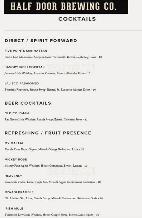 Half Door Brewing Co Menu Menu For Half Door Brewing Co East