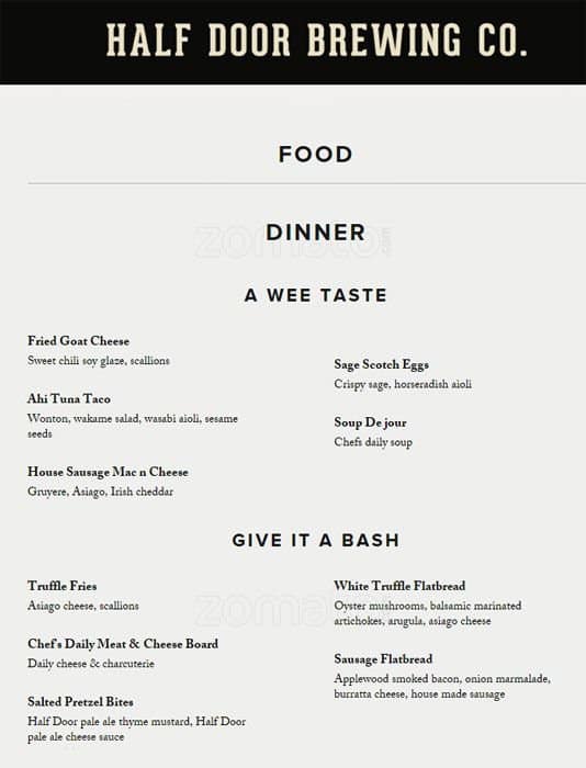 Half Door Brewing Co Menu Menu For Half Door Brewing Co East