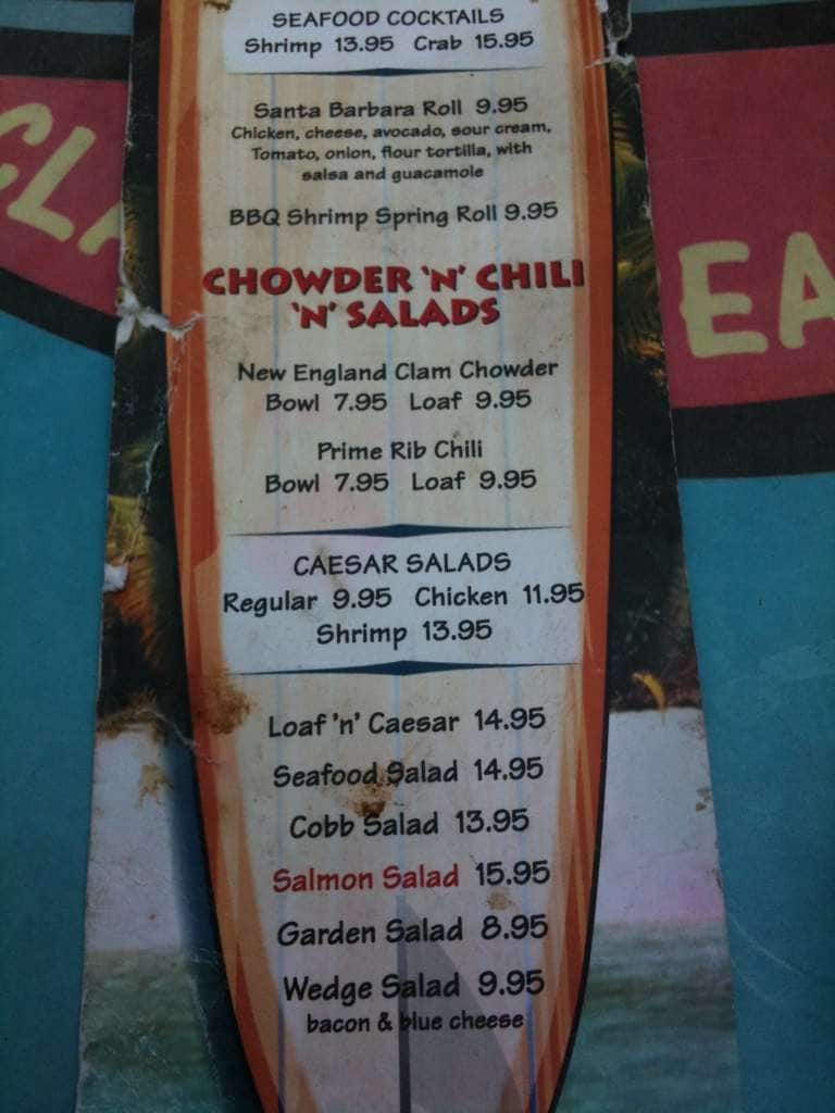 Menu at Longboard's Grill pub & bar, Santa Barbara