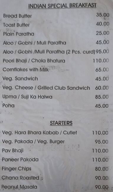 Hotel Pannadhay Palace Roof Top Restaurant menu