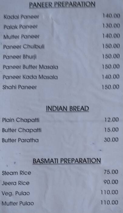 Hotel Pannadhay Palace Roof Top Restaurant menu
