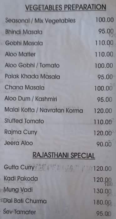 Hotel Pannadhay Palace Roof Top Restaurant menu