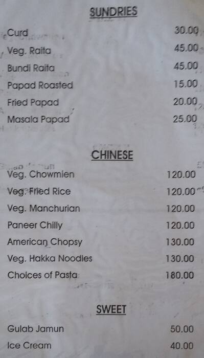 Hotel Pannadhay Palace Roof Top Restaurant menu