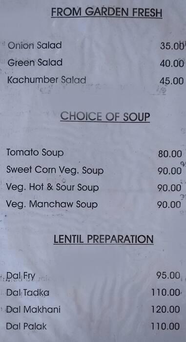 Hotel Pannadhay Palace Roof Top Restaurant menu