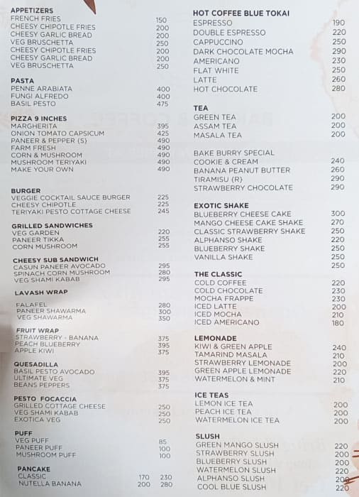 Menu of Bakeburry, Connaught Place, New Delhi