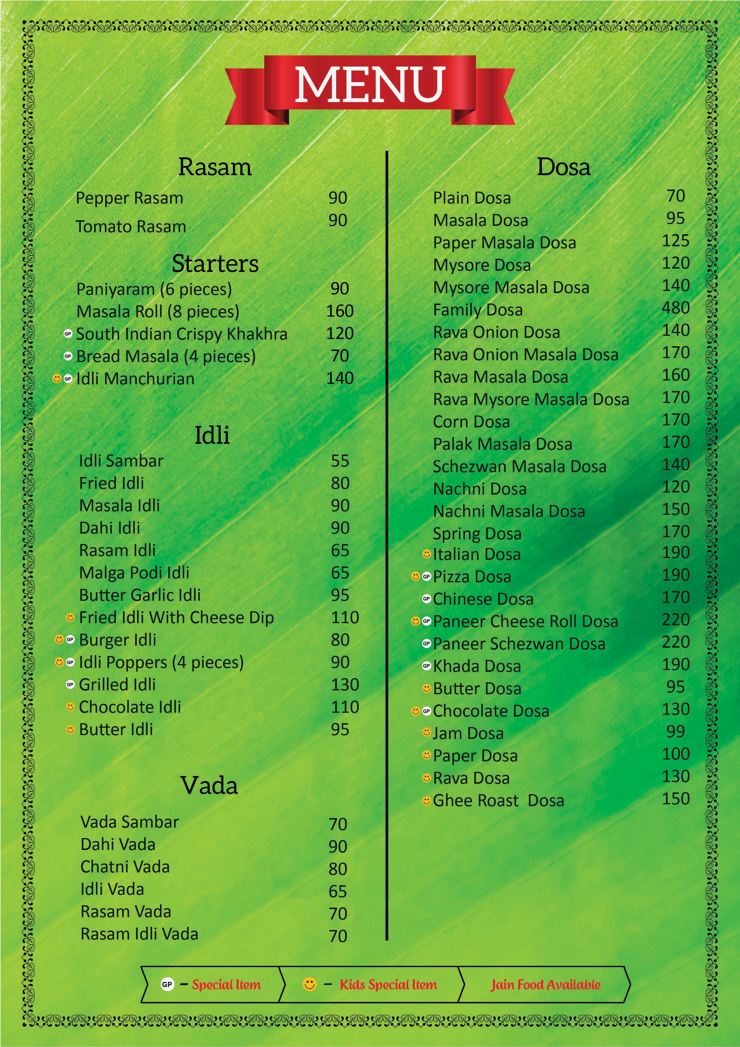 Menu of Green Potato The South Indian Twist, Akota, Vadodara