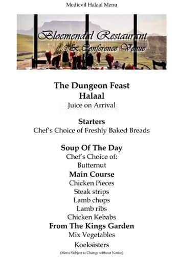 Menu at Bloemendal Restaurant, Cape Town, 3 M13