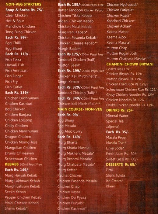 Menu at Chandni Chowk Resturant, Chennai, 68, Sannadhi St