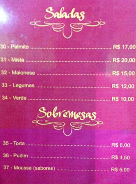 Galeteria Laranjeiras cardápio