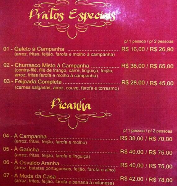 Galeteria Laranjeiras cardápio