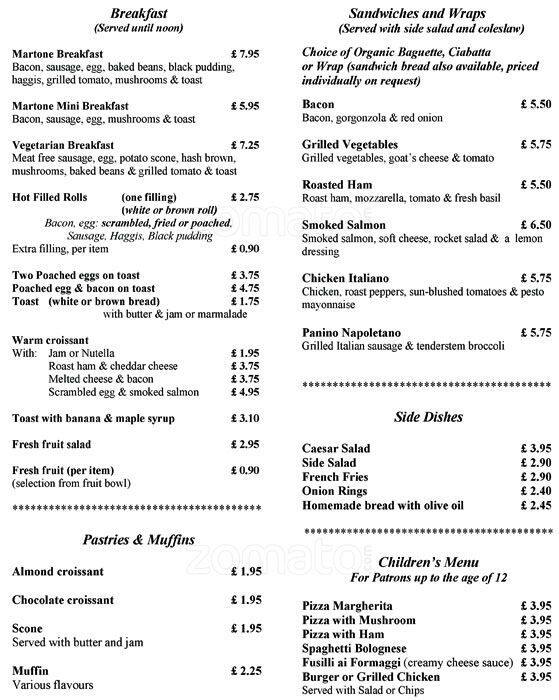 Martone Menu, Menu for Martone, New Town, Edinburgh Zomato UK